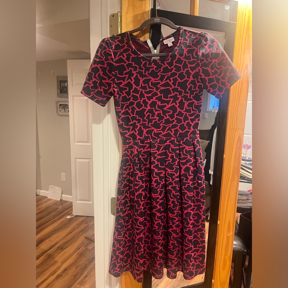 LuLaRoe Navy and Pink Knee-Length Fit and Flare Dress